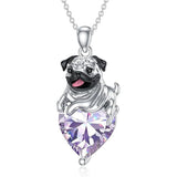 Sterling Silver Heart Birthstone Pug Pendant Necklace