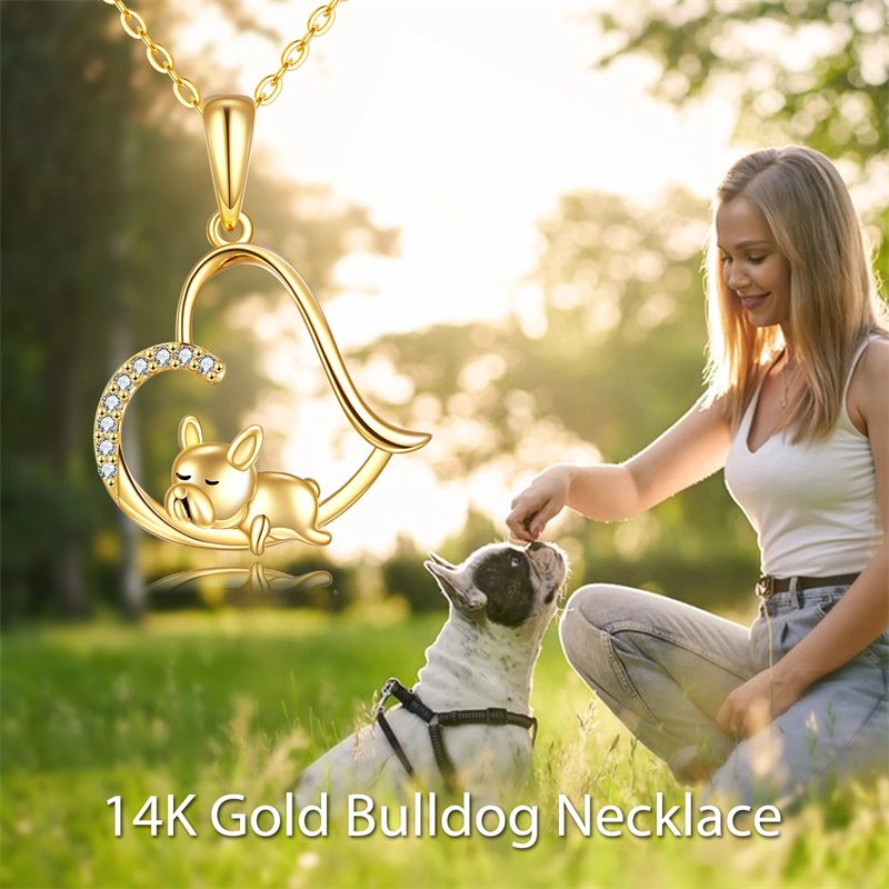 14K Gold 5A Cubic Zirconia Dog Pendant Necklace