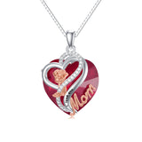 Sterling Silver Birthstone Heart Rose Pendant Necklace With Engraved