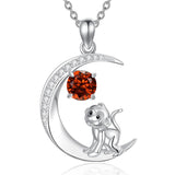 Sterling Silver Birthstone Cat Dog Monkey Pendant Necklace