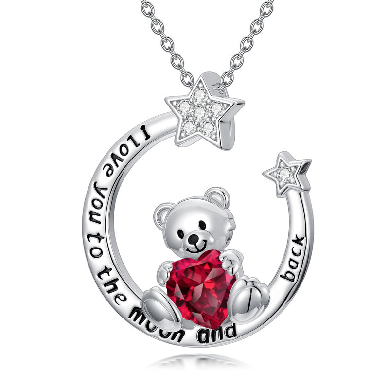 Sterling Silver Birthstone Teddy Bear Pendant Necklace