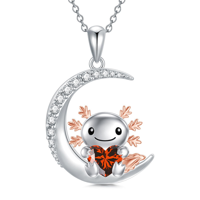 Sterling Silver 12 Birthstones Axolotl  Pendant Necklace