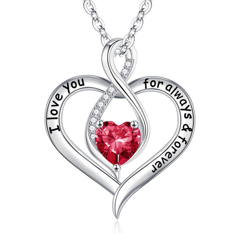 Mothers Days Gifts S925 Sterling Silver Birthstone Necklace I Love You Always and Forever Valentines Day Mothers Days Gifts for Women