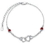 Sterling Silver Double Heart Birthstone Single Layer Anklet