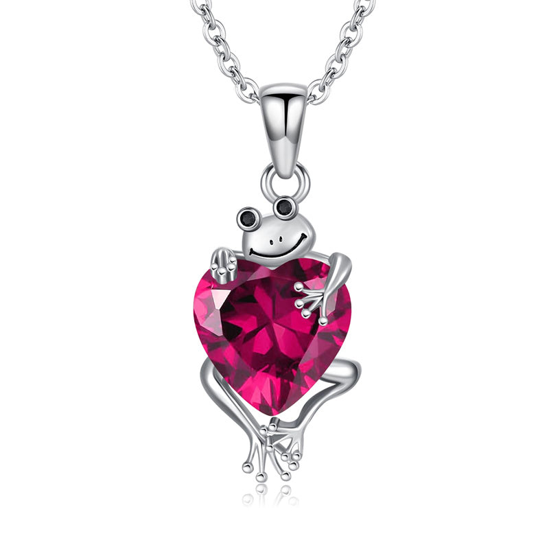 Sterling Silver Heart Birthstone Frog Pendant Necklace