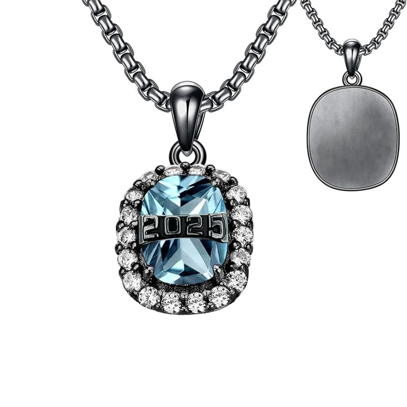 Sterling Silver Oval Personalized Text and Birthstone Class Pendant Necklace Graduation Jewelry