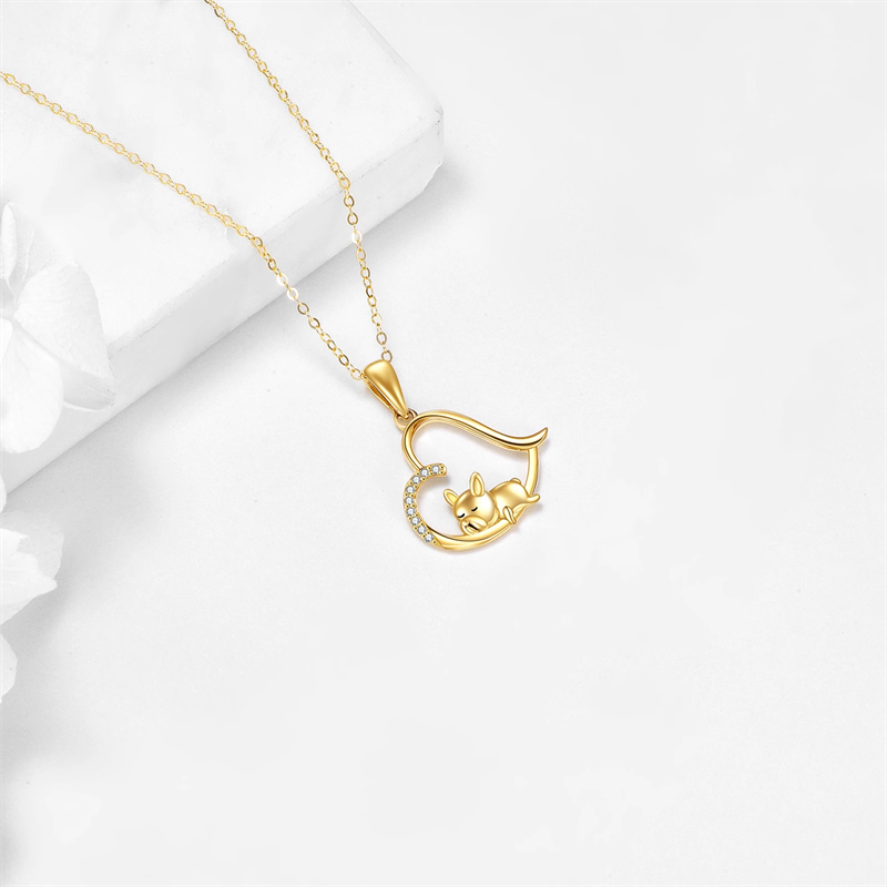 14K Gold 5A Cubic Zirconia Dog Pendant Necklace