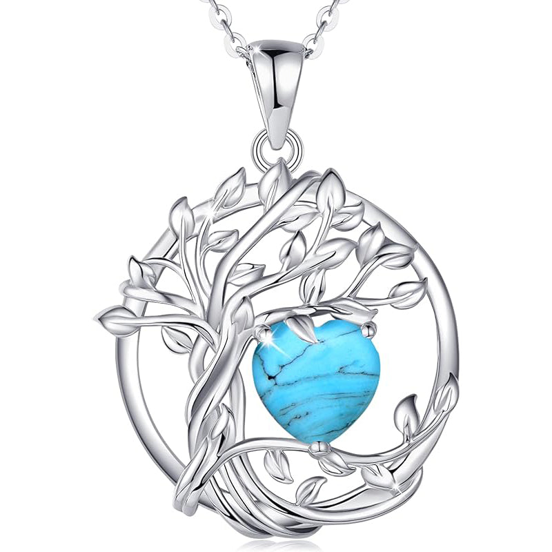 Sterling Silver Heart Birthstone Tree of Life Pendant Necklace