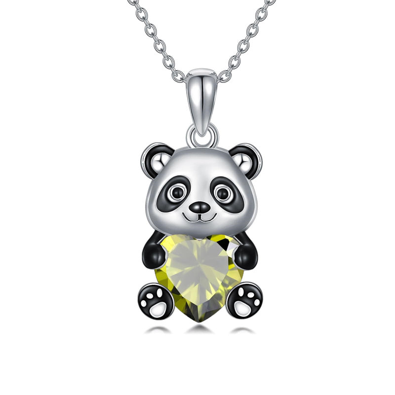 Sterling Silver Heart Birthstone Panda Pendant Necklace