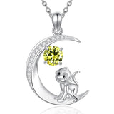 Sterling Silver Birthstone Cat Dog Monkey Pendant Necklace