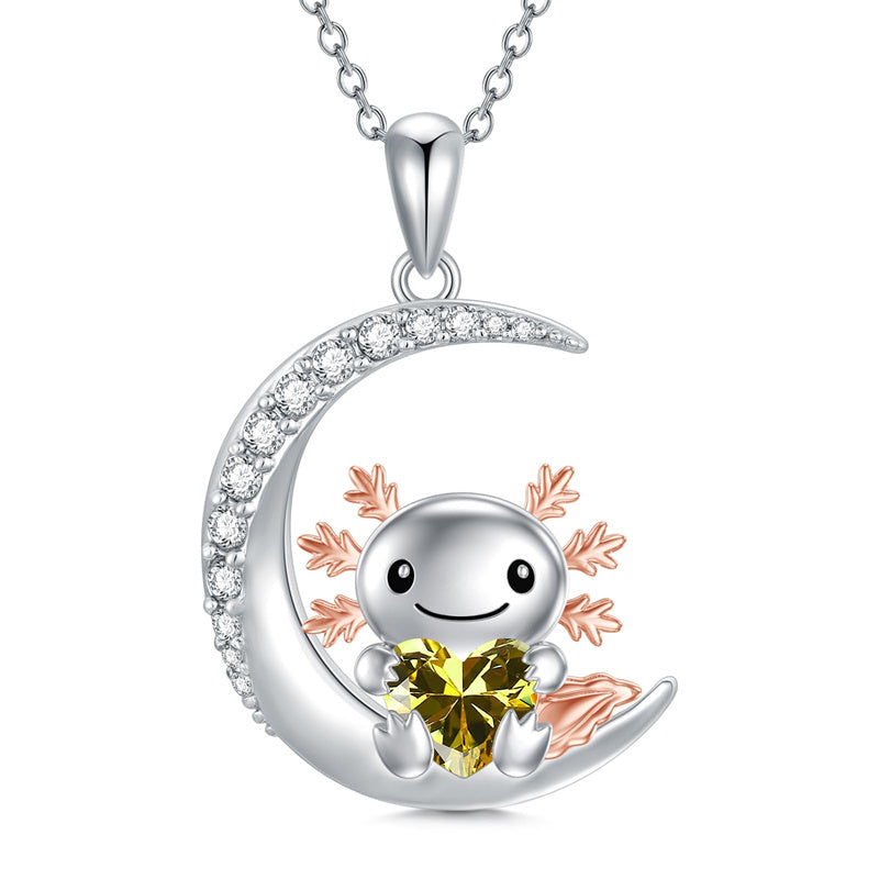 Sterling Silver 12 Birthstones Axolotl  Pendant Necklace