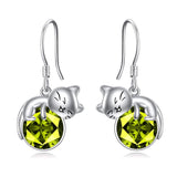 Birthstone Cat Earrings Jewelry for Women 925 Sterling Silver Rose Quartz Dangle Earrings for Girls