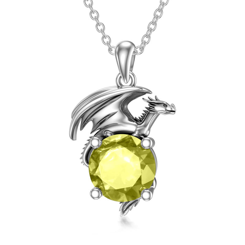 Sterling Silver Birthstone Dragon Pendant Necklace
