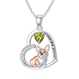Sterling Silver Birthstone Corgi Pendant Necklace