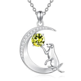 Sterling Silver Birthstone Cat Dog Monkey Pendant Necklace