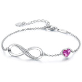 Sterling Silver CZ Infinity Heart Symbol Charm  Pendant Bracelet