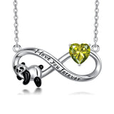 Sterling Silver Birthstone Infinity Panda Pendant Necklace Engraved with I Love Forever