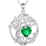 Sterling Silver Heart Birthstone Tree of Life Pendant Necklace