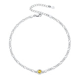 Sterling Silver Diamond Cut 3mm Round Birthstone Single Layer Anklet