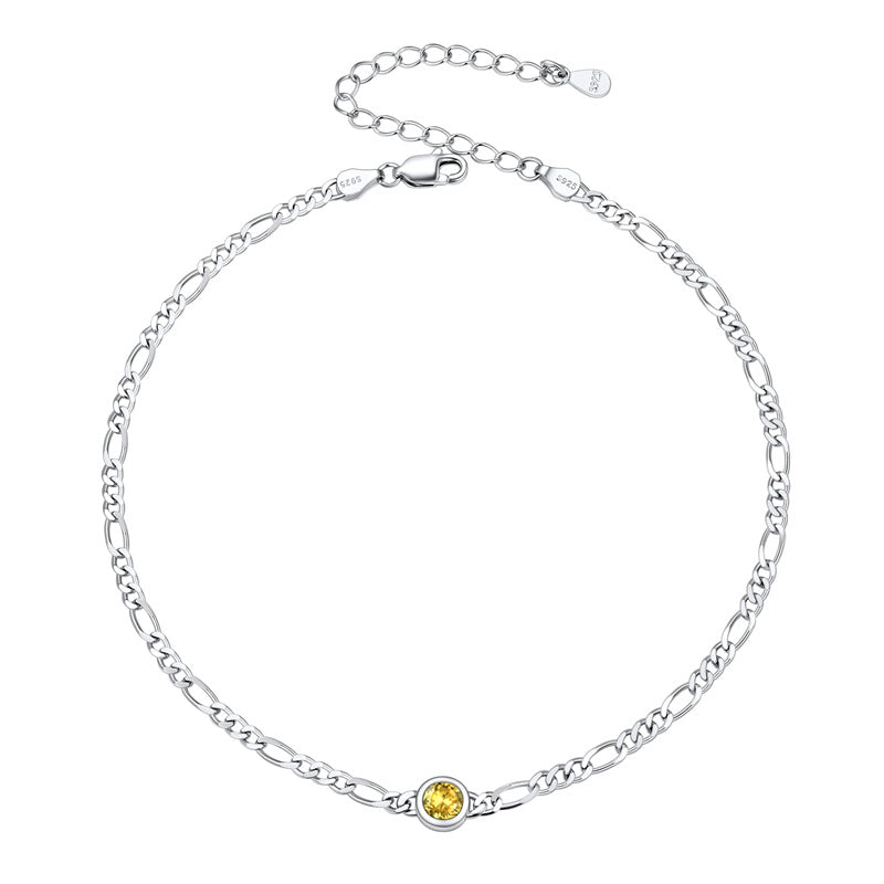 Sterling Silver Diamond Cut 3mm Round Birthstone Single Layer Anklet