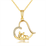 14K Gold 5A Cubic Zirconia Dog Pendant Necklace