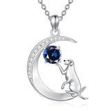 Sterling Silver Birthstone Cat Dog Monkey Pendant Necklace