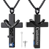 Stainless Steel Birthstones Cross Urn Necklaces for Ashes