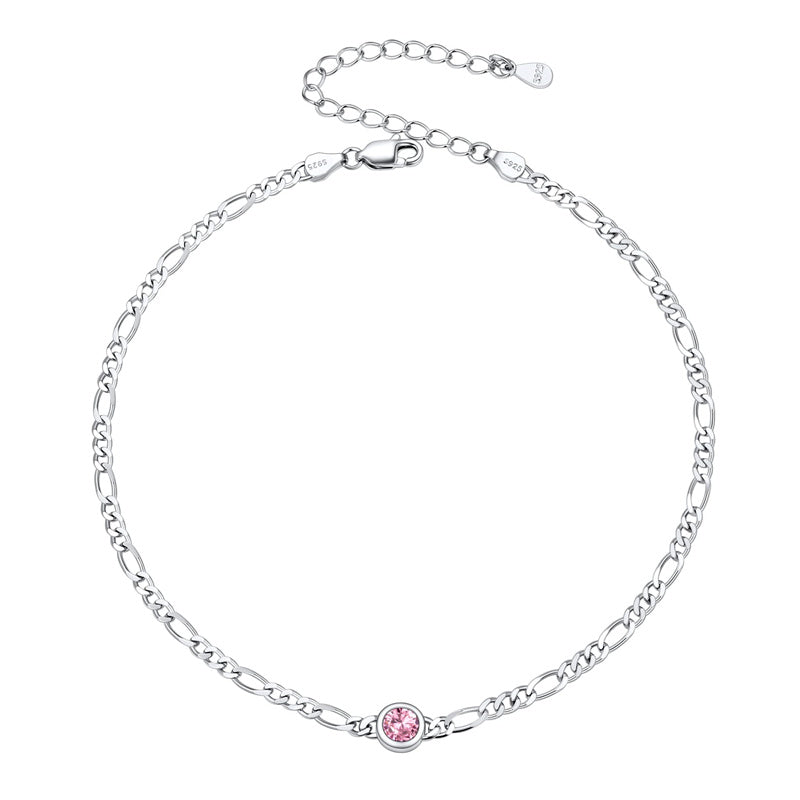 Sterling Silver Diamond Cut 3mm Round Birthstone Single Layer Anklet