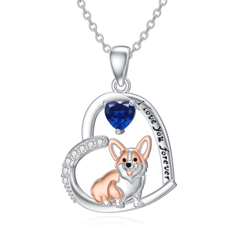 Sterling Silver Birthstone Corgi Pendant Necklace