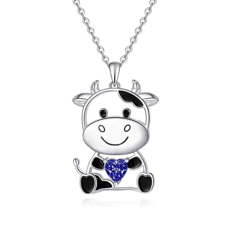 Sterling Silver Birthstone Cow Pendant Necklace