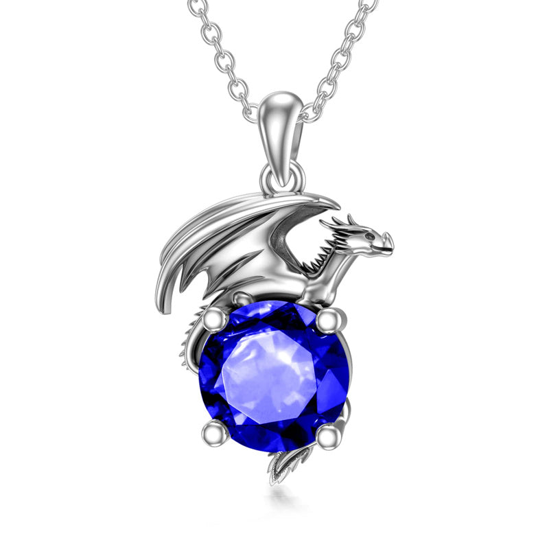 Sterling Silver Birthstone Dragon Pendant Necklace