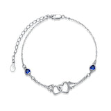 Sterling Silver Double Heart Birthstone Single Layer Anklet
