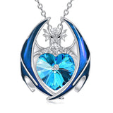 Sterling Silver Heart Shaped Crystal Birthstone Dragon Pendant Necklace