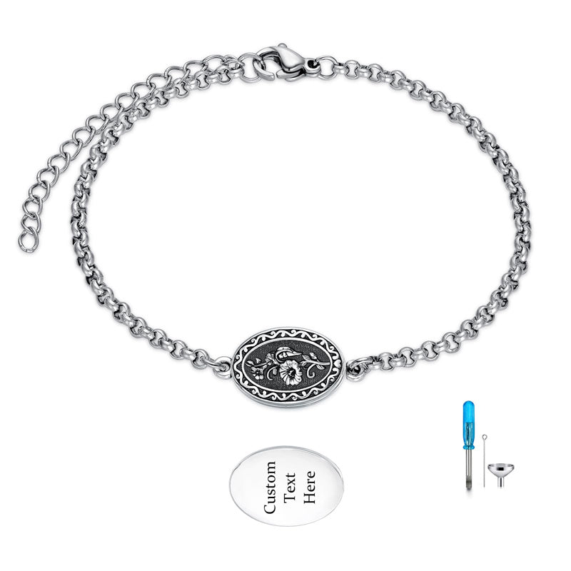 Sterling Silver 12-Month Birth Flower Urn Bracelet for Ashes