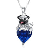 Sterling Silver Heart Birthstone Pug Pendant Necklace
