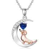 Sterling Silver Heart Birthstone  Dachshund Pendant Necklace