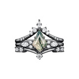 Sterling Silver Personalized Engraved Moss Agate Bridal Wedding Promise Engagement Ring Set for Women