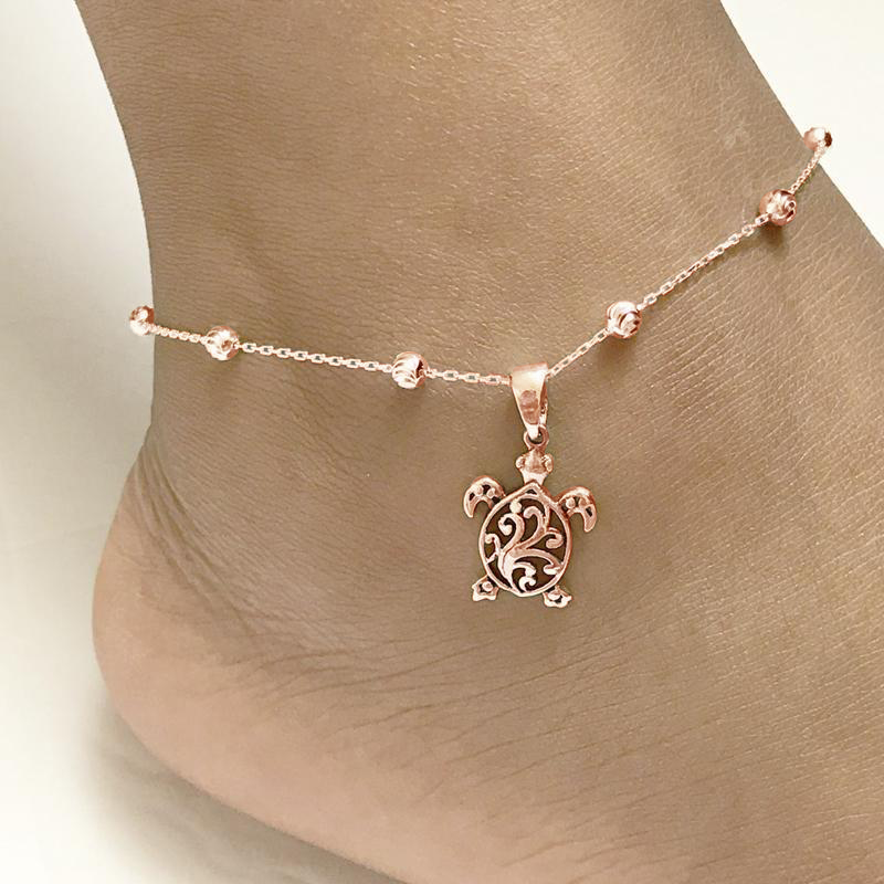Sterling Silver Personalized Filigree Turtle Orca Whale Single Layer Anklet Bracelet