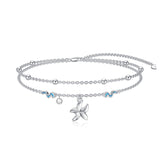 Sterling Silver Personalized Filigree Turtle Orca Whale Single Layer Anklet Bracelet