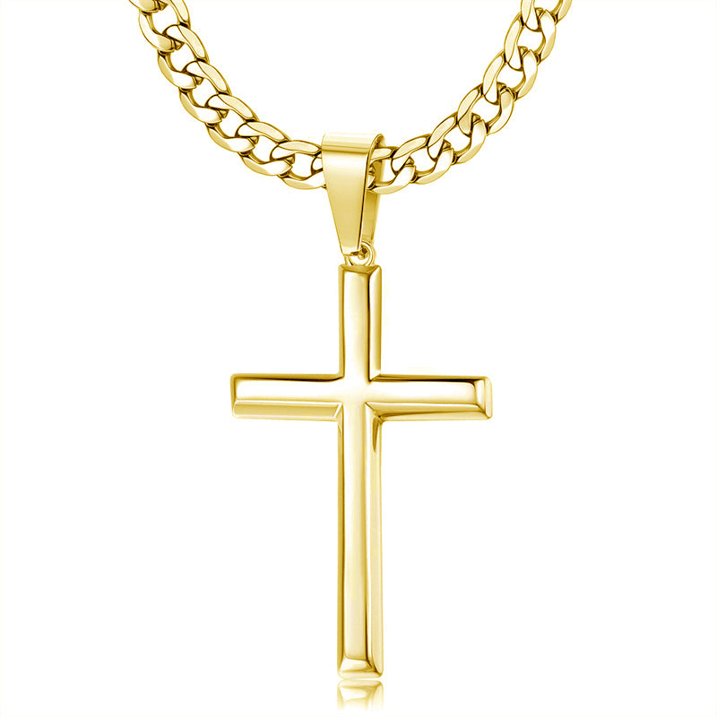 Sterling Silver Cross Pendent for Men With Stainless Steel Cuban Link Pendant Necklace