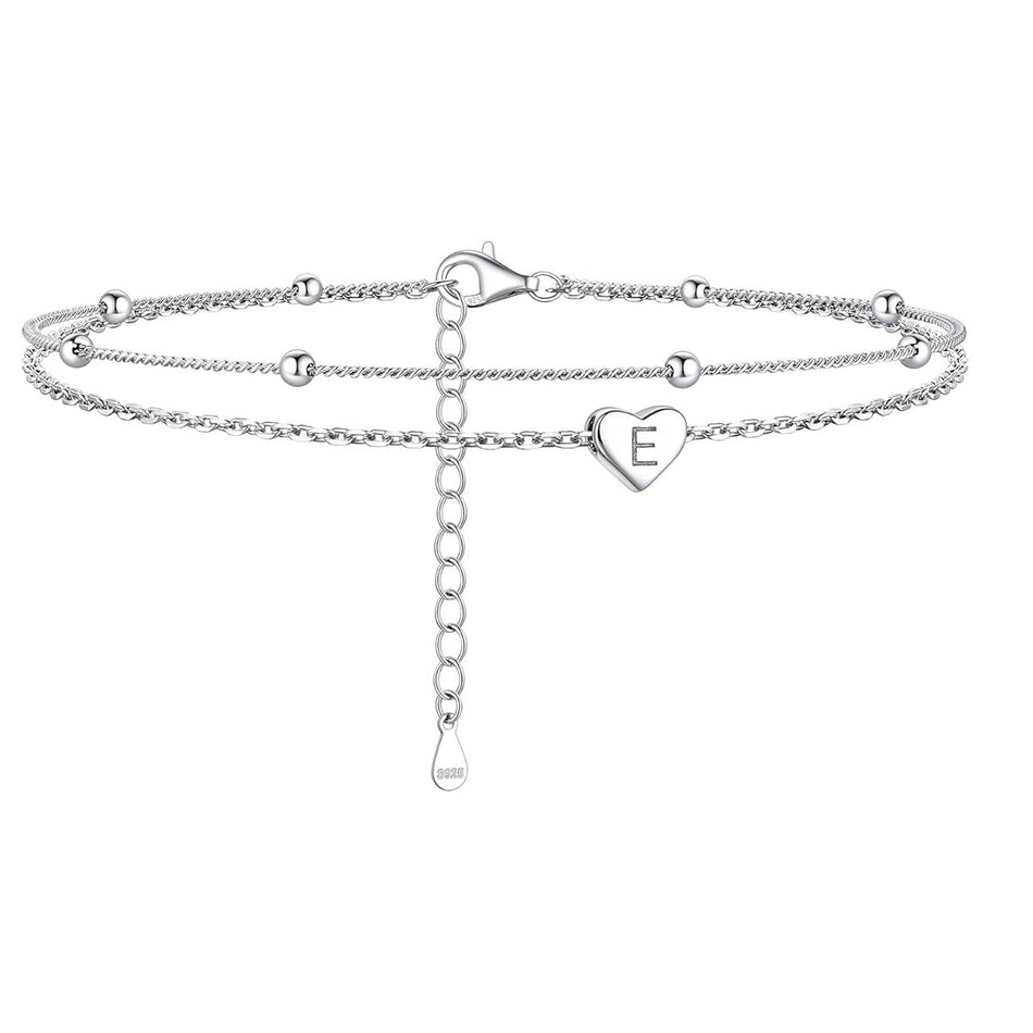 Sterling Silver 26 initials Single Layer Charm Anklet