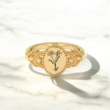 Sterling Silver Personalized  Birth Flower Ring Bouquet Nature Ring