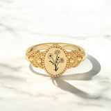 Sterling Silver Personalized  Birth Flower Ring Bouquet Nature Ring
