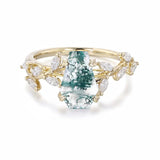 Sterling Silver 10K 14K 18K 2CT Natural Moss Agate Leaf Engagement Wedding Promise Rings Set