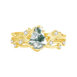 Sterling Silver Personalized Engraved Moss Agate Bridal Wedding Promise Engagement Ring Set for Women