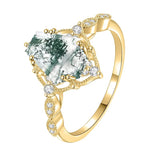 Sterling Silver Personalized Engraved Black Moss Agate Bridal Wedding Promise Engagement Ring for Women