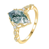 Sterling Silver Personalized Engraved Black Moss Agate Bridal Wedding Promise Engagement Ring for Women