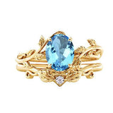 Sterling Silver 10K 14K Gold Leaf Oval Cut Vine Gemstone Set Engagement Wedding Ring