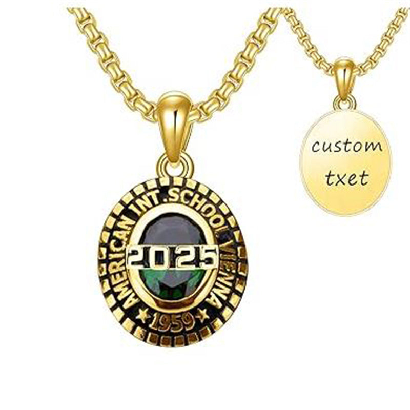 Sterling Silver 2025 Graduation Necklace Personalized Text and Birthstone Class Pendant Necklace