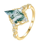 Sterling Silver Personalized Engraved Black Moss Agate Bridal Wedding Promise Engagement Ring for Women